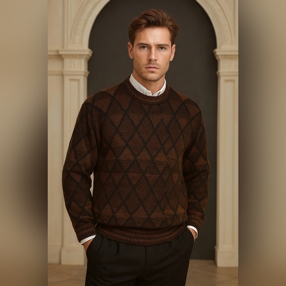 Norm Thompson Italian Diamond Men's Argyle Crewneck Electic Grandpa XL Sweater